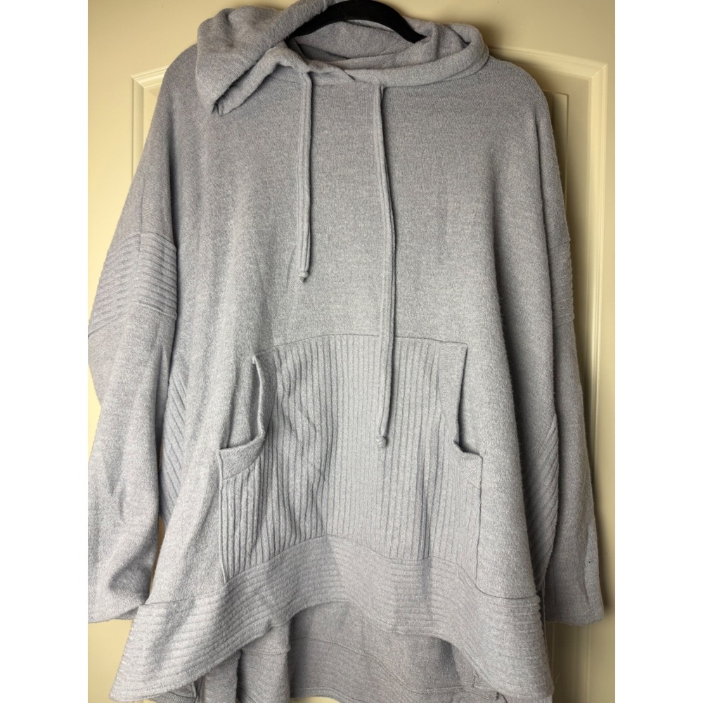 White Birch Womens XL Gray Hooded Sweater Ribbed Kangaroo Pocket High Low Hem